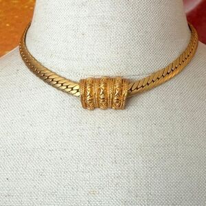 Vintage Gold Tone Herringbone Necklace